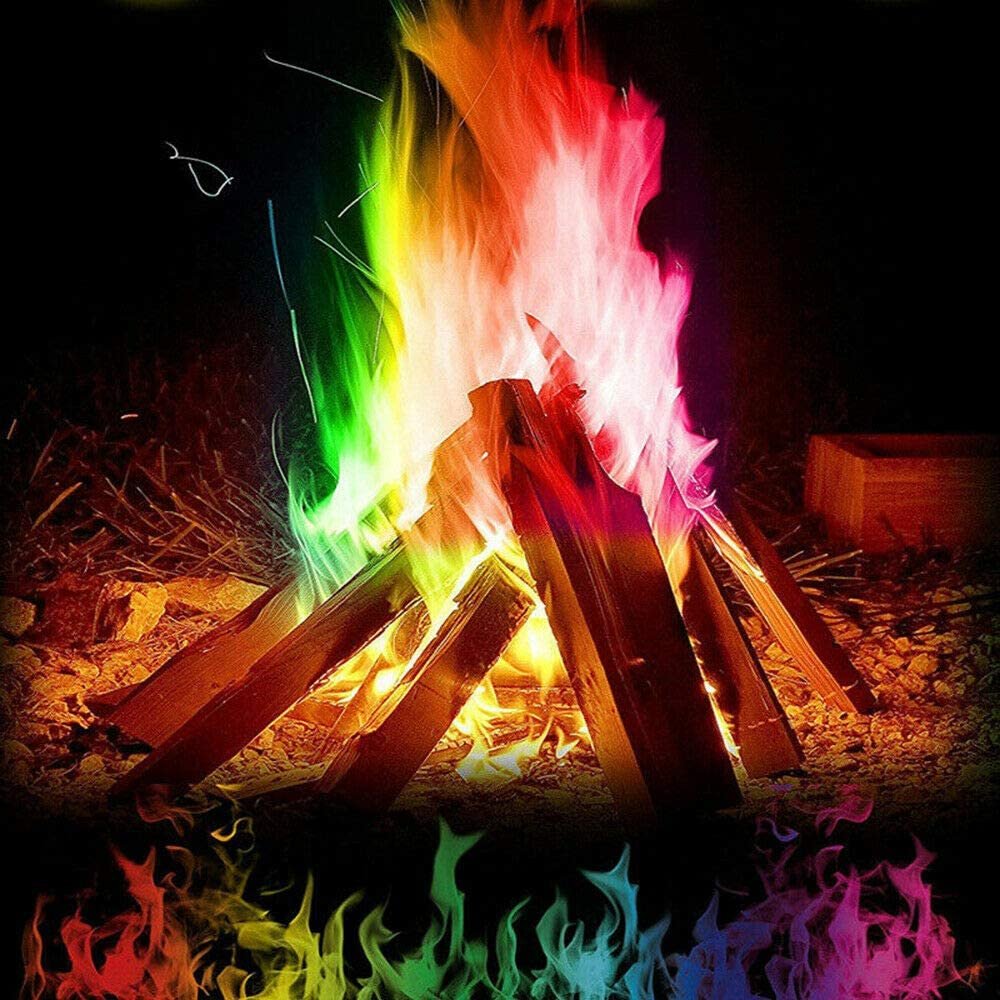 12 x Magic Neon Flames Colour Changing Mystical Fire Bonfire Sachets Fire Pit